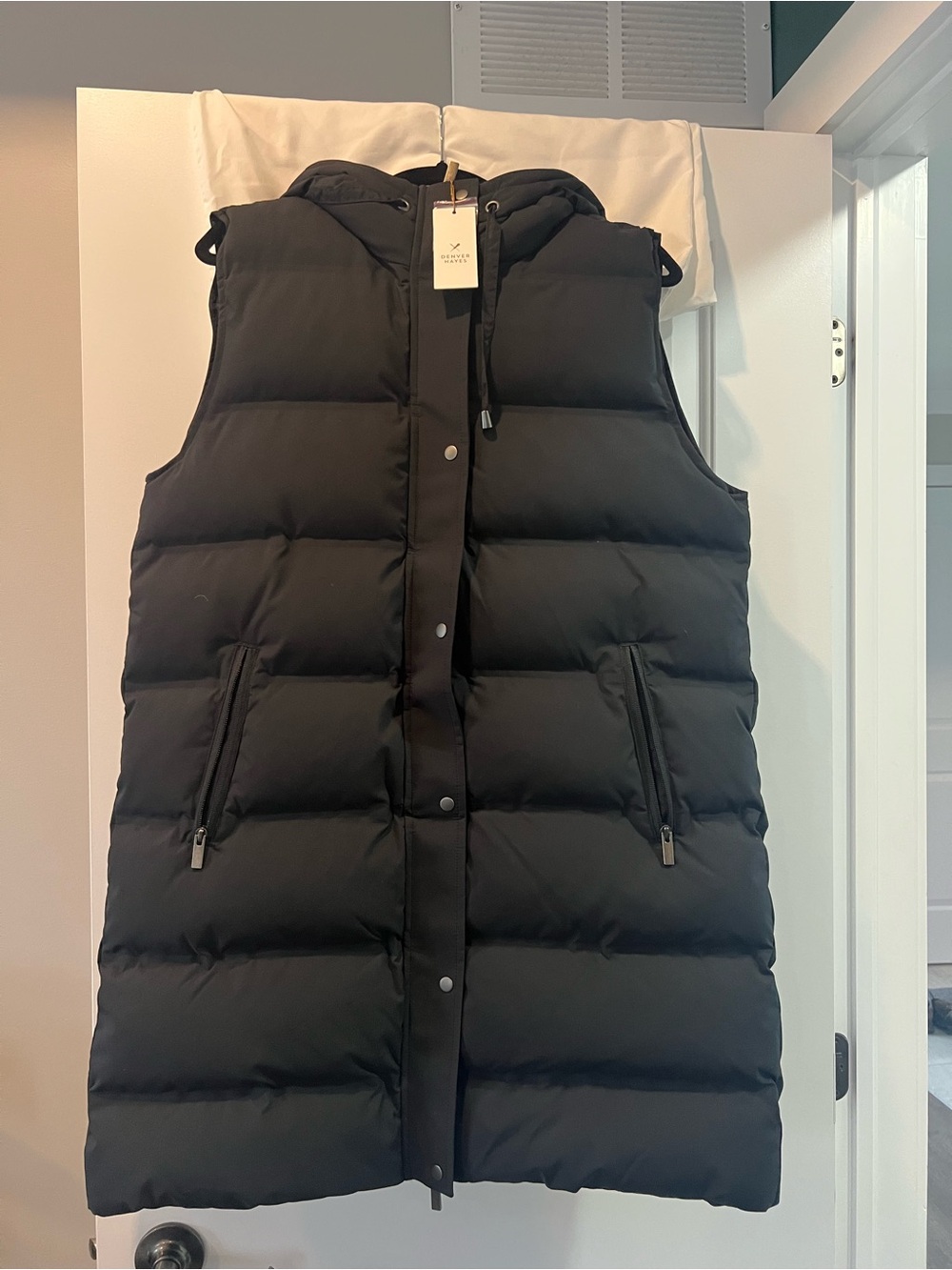 Women's Black Puffer Hooded Long Vest